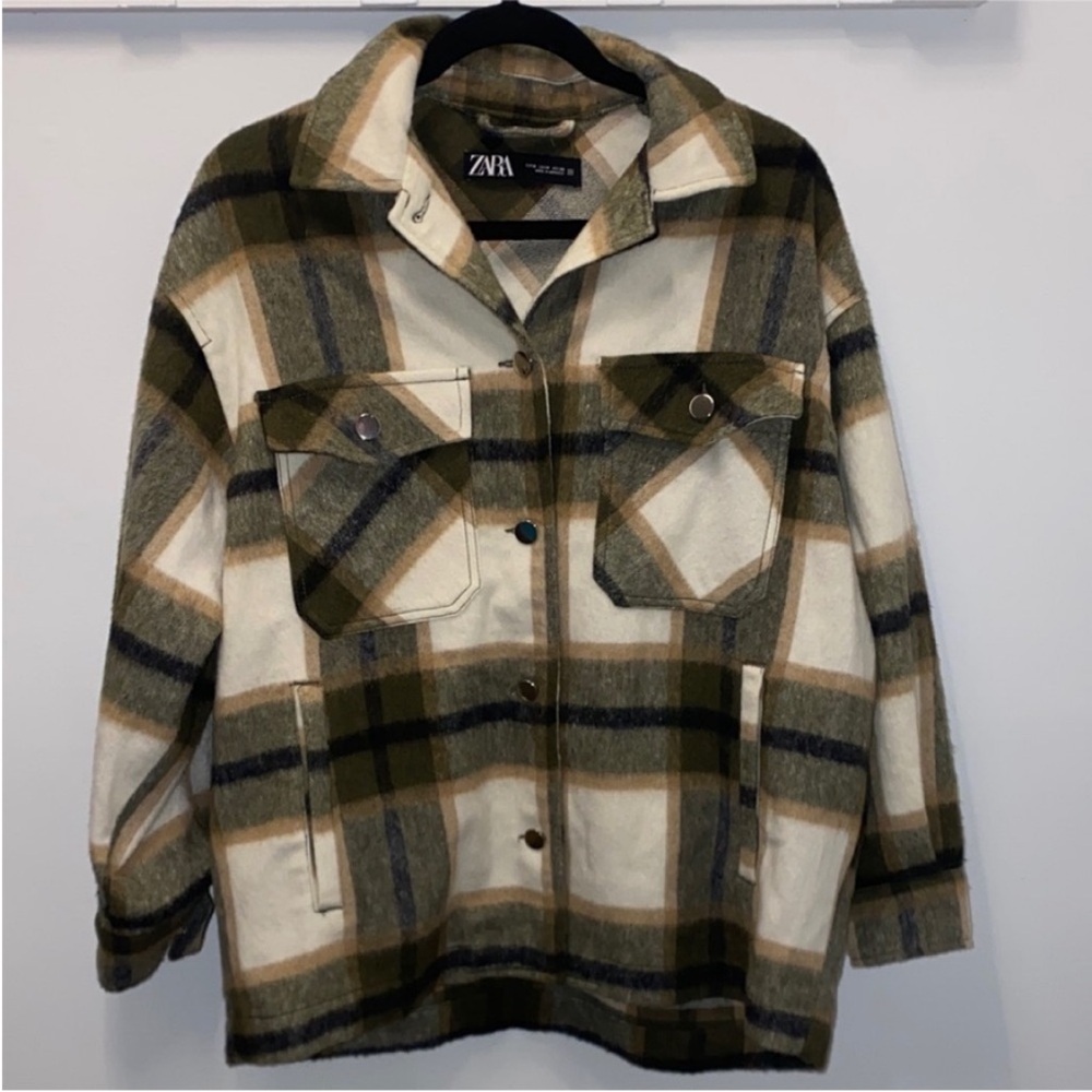 Zara Green and Tan Plaid Outerwear